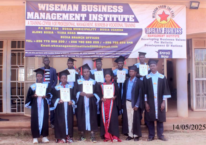 Wiseman graduates holding certificates outside the institute